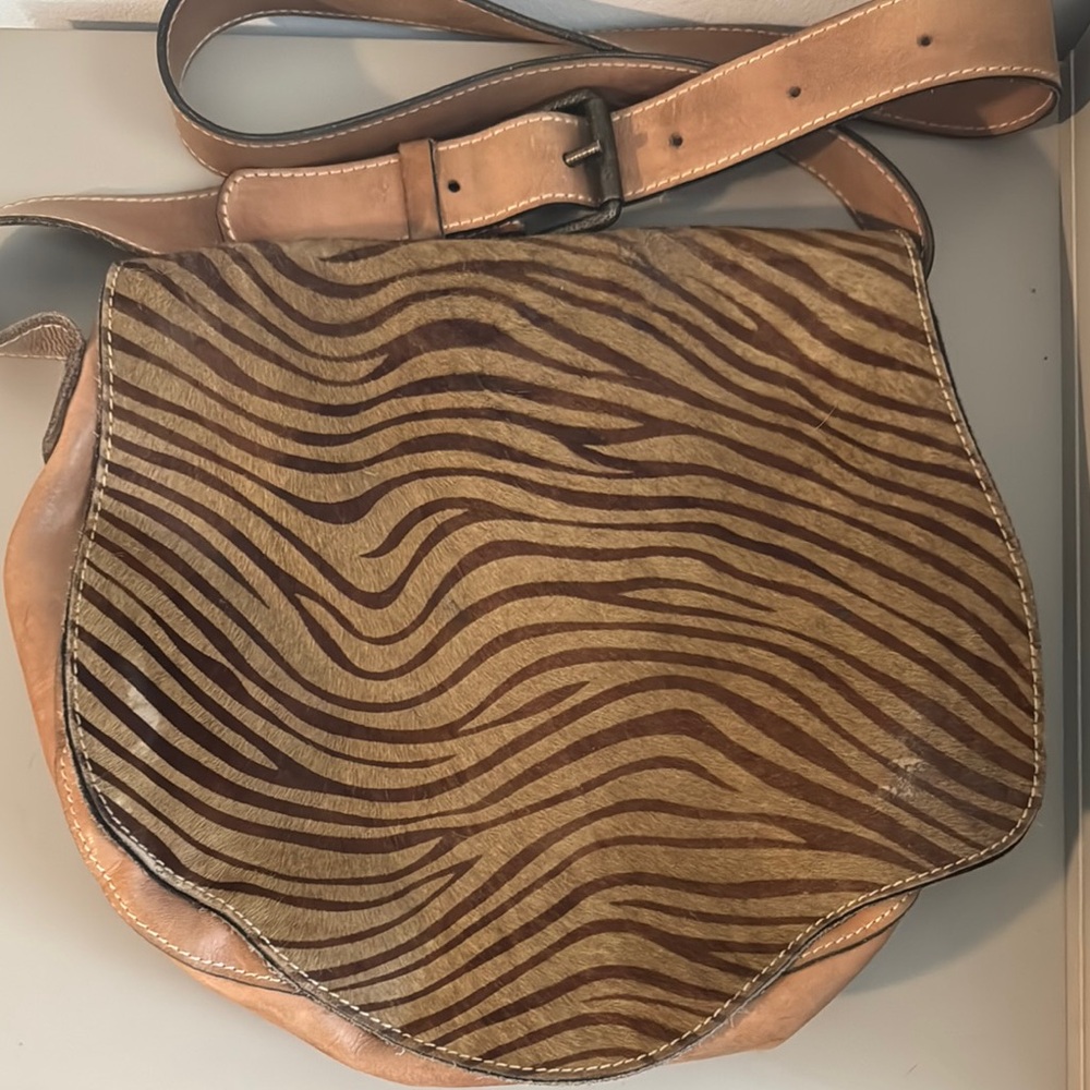 Patricia Nash Zebra Print Tan Leather Crossbody Bag